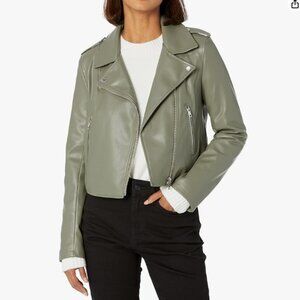 The Drop Women's Heather Faux Leather Moto Jacket Olive, 2X, Plus Size